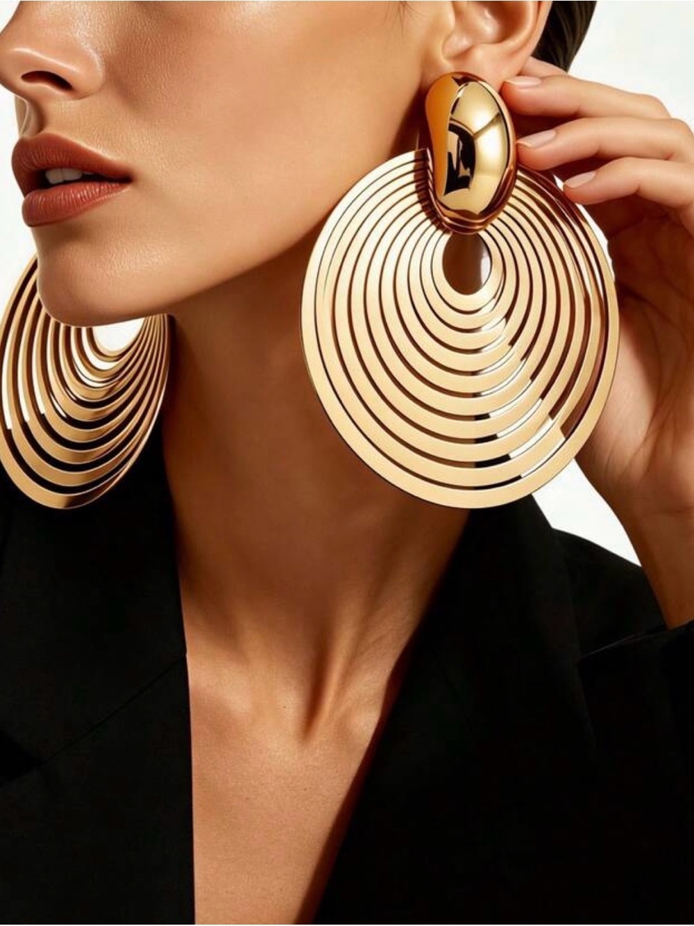 Oversized Gold Spiral Statement Earrings - Picture 3 of 5